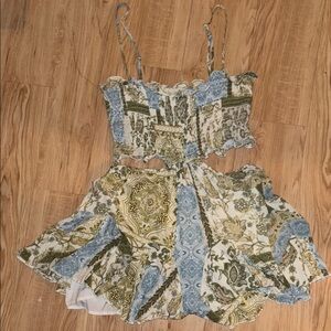 Boho Patchwork Crop Top and Skirt Set